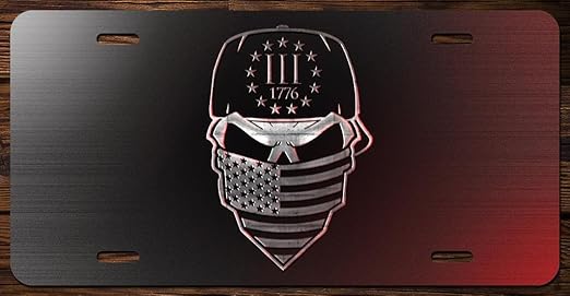 Amazon Com Black 1776 Skull Vanity Front License Plate Tag Printed Full Color Kcfp073 Home Kitchen
