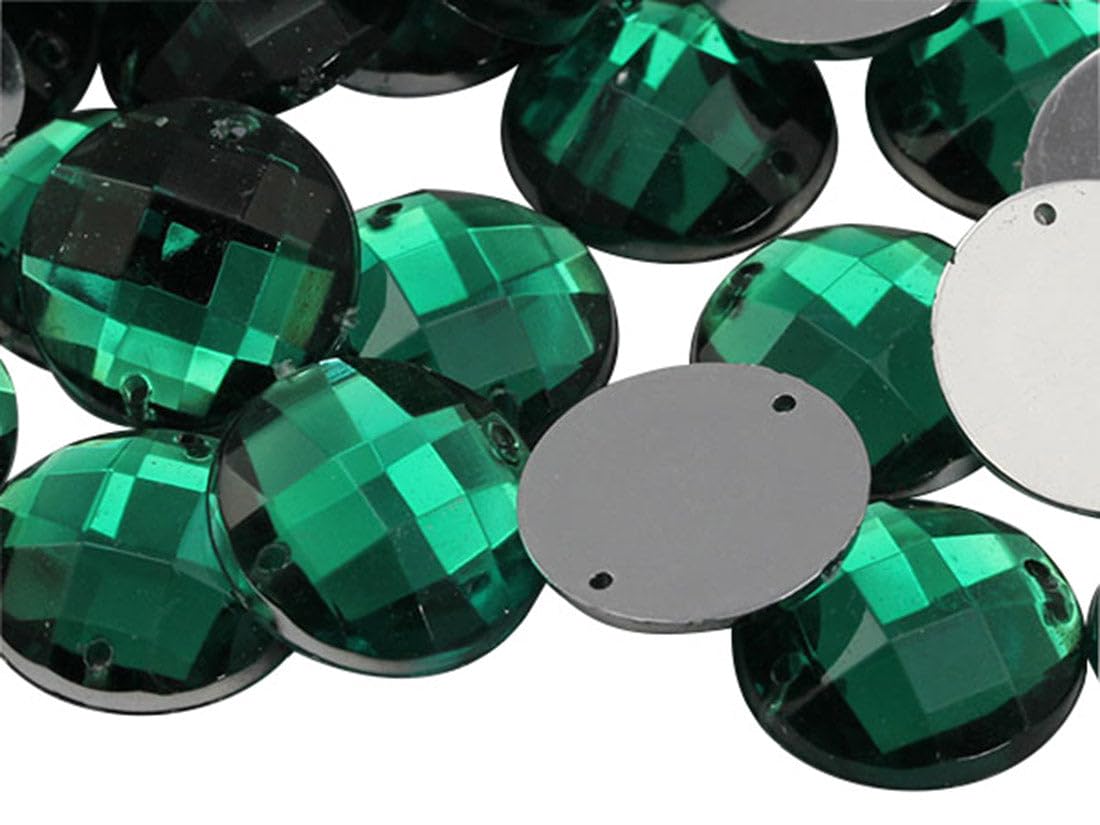 Allstarco 10mm Green Emerald CH18 Flat Back Sew On Round Beads Acrylic Rhinestones Sewing Plastic Gems with Holes for Jewelry, Clothes, Garment Embelishments, Shoes, Cosplays, Crafts 100 Pieces — image 1