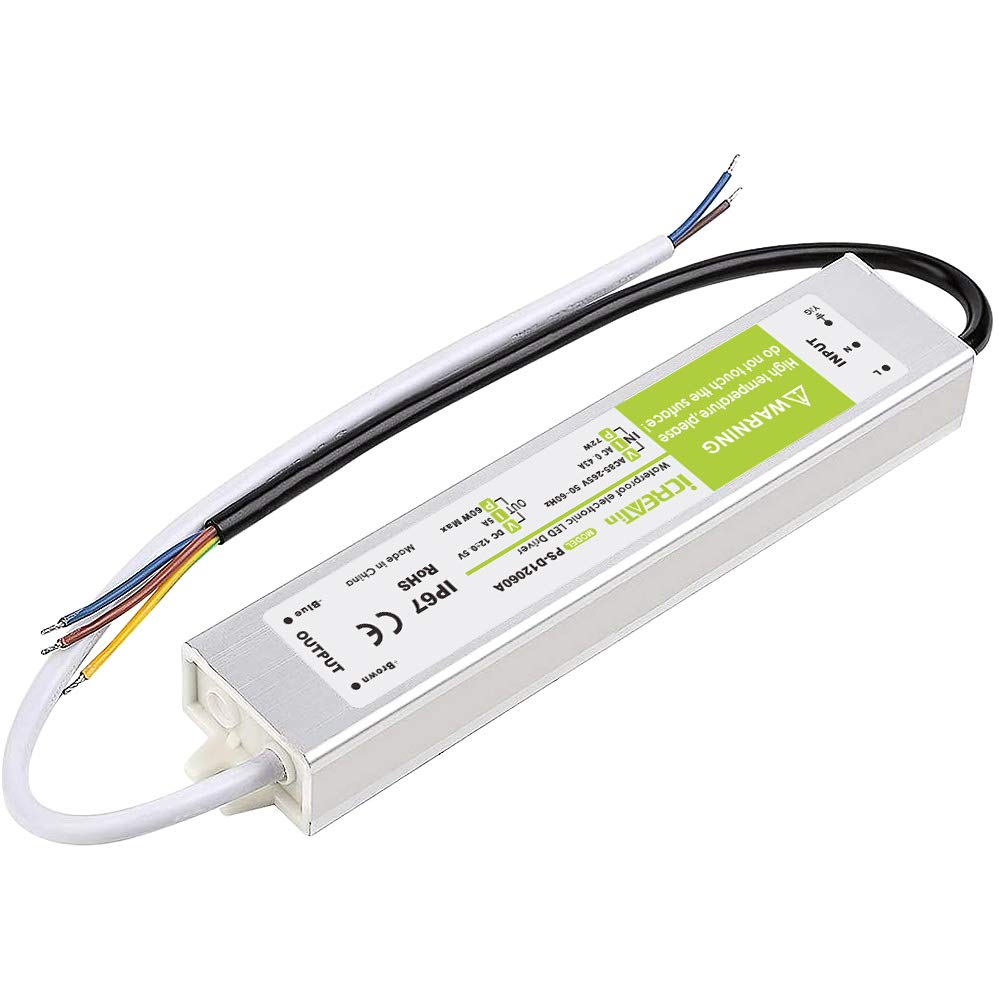 iCreatin 12V60W LED Driver Waterproof IP67 Power