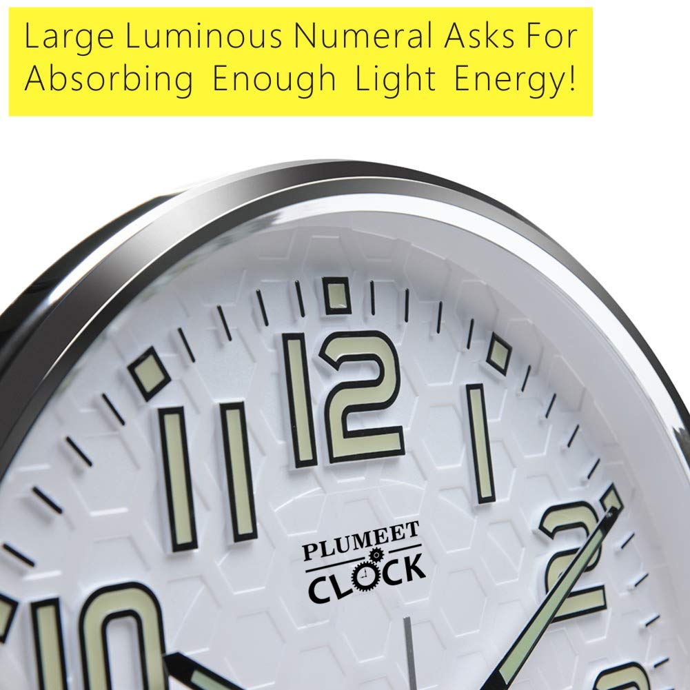 Plumeet Night Light Wall Clocks, 13 Inches Clock with Silent NonTicking Glowing for Indoor