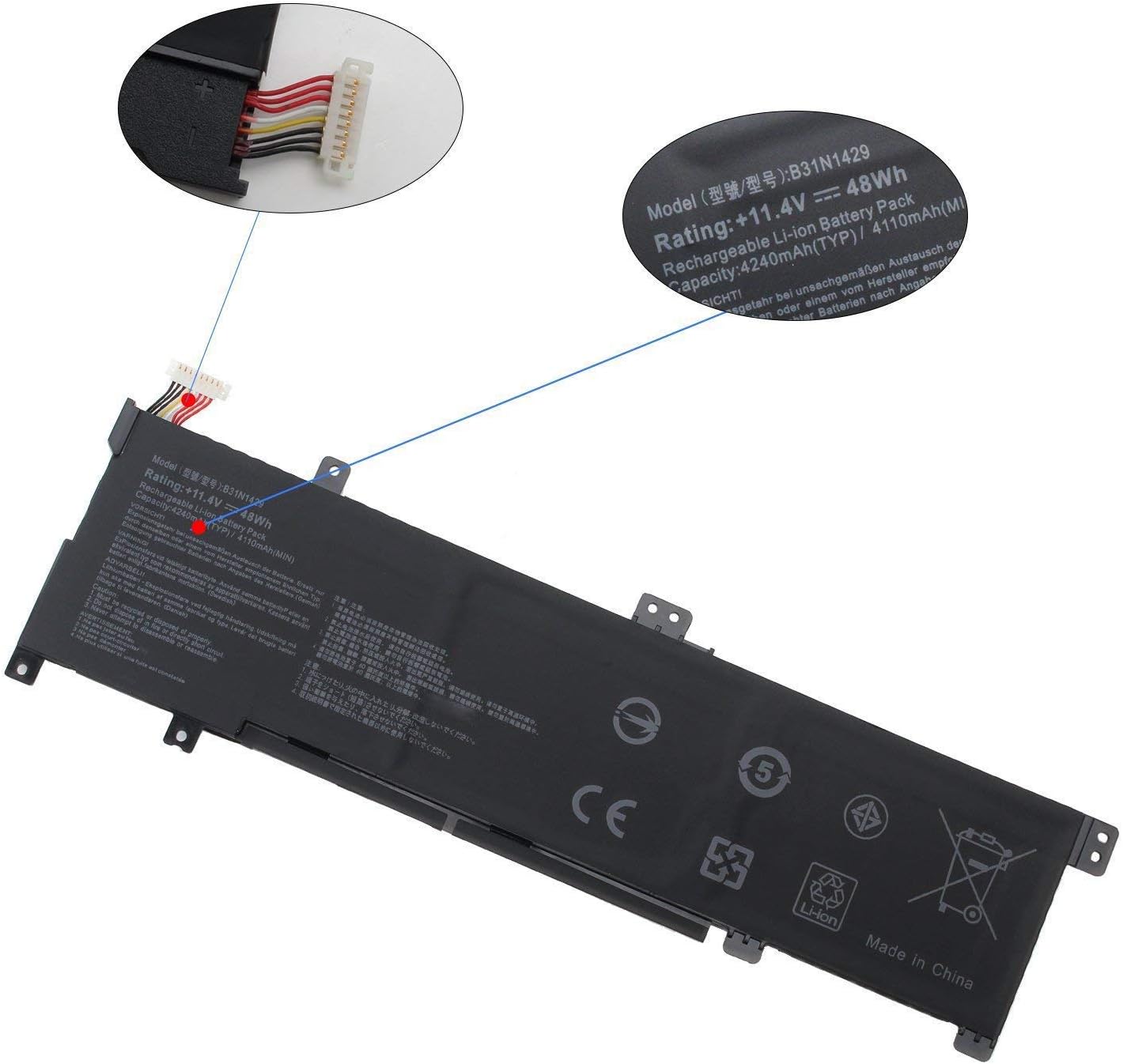 B31N1429 0B200-01460000 0B200-01460100 Laptop Battery Replacement for Asus A501LB5200 K501 K501UX K501UQ K501LX K501LB K501L A501L K501U K501UB K501UW K501LX-NH52 K501UX-AH71(11.4V 48Wh) - Image 4
