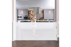 ATUTEN 118 Inch Extra,33" Tall-Retractable Baby Gates Extra Wide for Large Openings Dog Gates Retractable,Extra Long Dog mesh Gate,Safety Baby Gates,House Outdoor Hallways Gates Stairs Gate for Pets