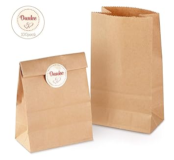 100 Kraft marrón bolsas de papel con base 9 x 16 x 5 cm 70 gr