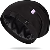OLESILK 100% Mulberry Silk Bonnet for Sleeping, Mens Bonnet for Curly Hair, 100% Real Silk for Frizzy Hair, Black