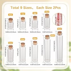 CRASPIRE 18Pcs 9 Size Small Glass Bottles with Cork