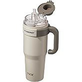 TKK 40 oz Tumblers with Handle and Straw, Ceramic Coating Insulated Bottle 100% Leakproof Travel Mug for Water, Iced Tea or Coffee, Smoothie, Cup Holder Friendly Base, Beige