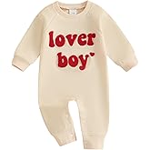 Ursobutegl Newborn Baby Boy Romper Jumpsuit Lover Boy Letter Embroidery Long Sleeve Bodysuit Sweatshirt Valentines Outfit