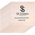 Basswood Sheets for Crafts 1/8 inch, 3mm Plywood Sheets for Laser Cutting, Wood Burning, Architectural Models, Drawing - 10 Pack Bass Wood 12 x 12 inch (SS Custom Products)