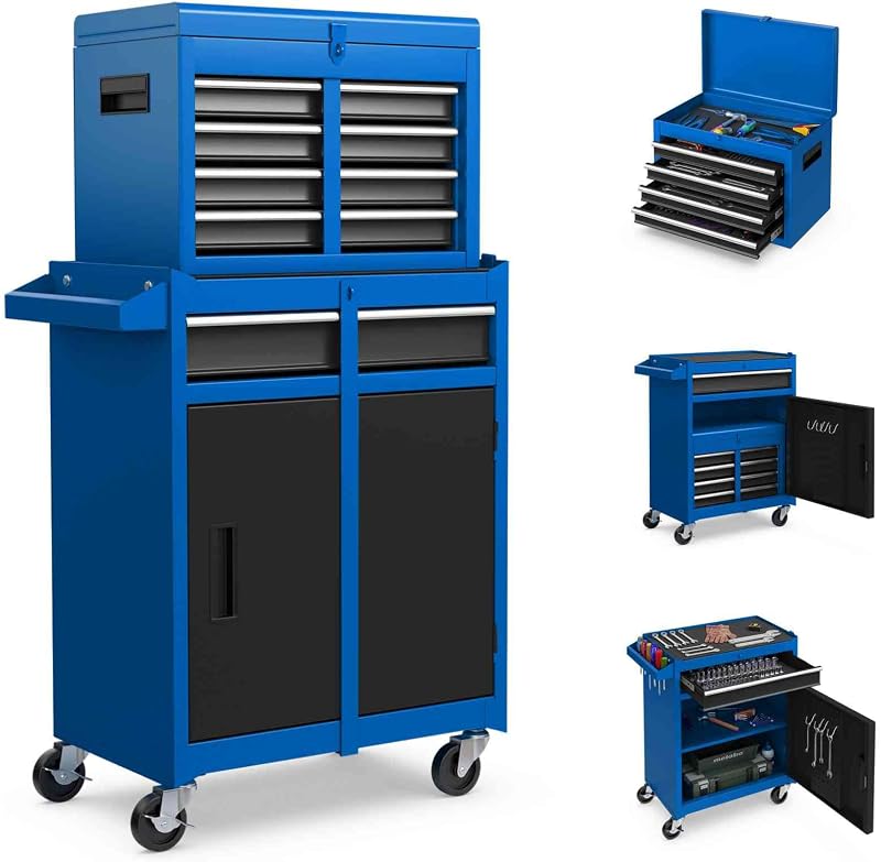 TANGZON Lockable Tool Cabinet Rolling Tool Chest Combo with Wheels
