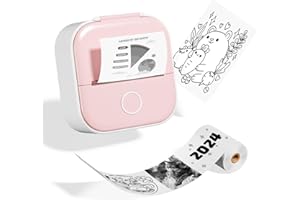 Odaro T02 Thermal Sticker Printer Mini, Portable Print Pod, Sticker Maker with 1 Roll Sticker Paper, Small Sticker Printer Machine Bluetooth for School Note, Journal, Picture Coloring - Pink