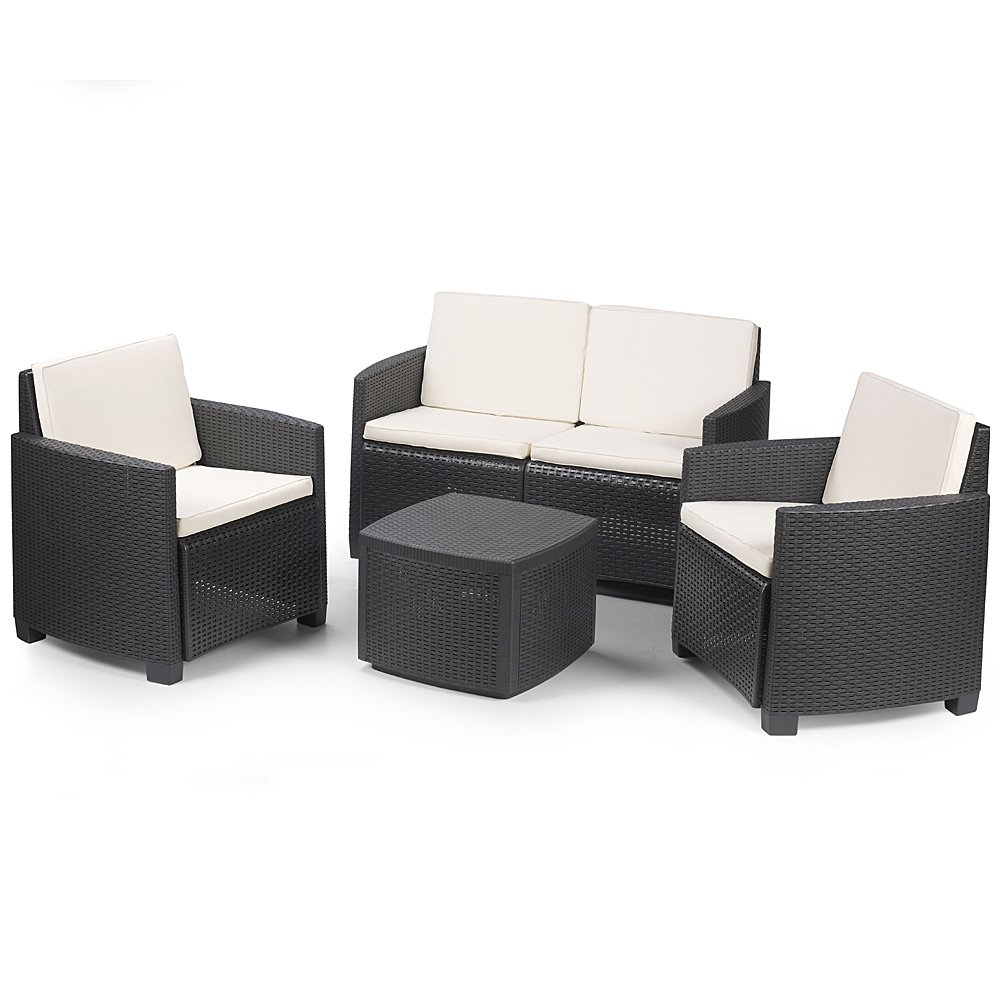 Wohnzimmer Rattan Gartenmöbel PROGARDEN Etna Set anthrazit ...