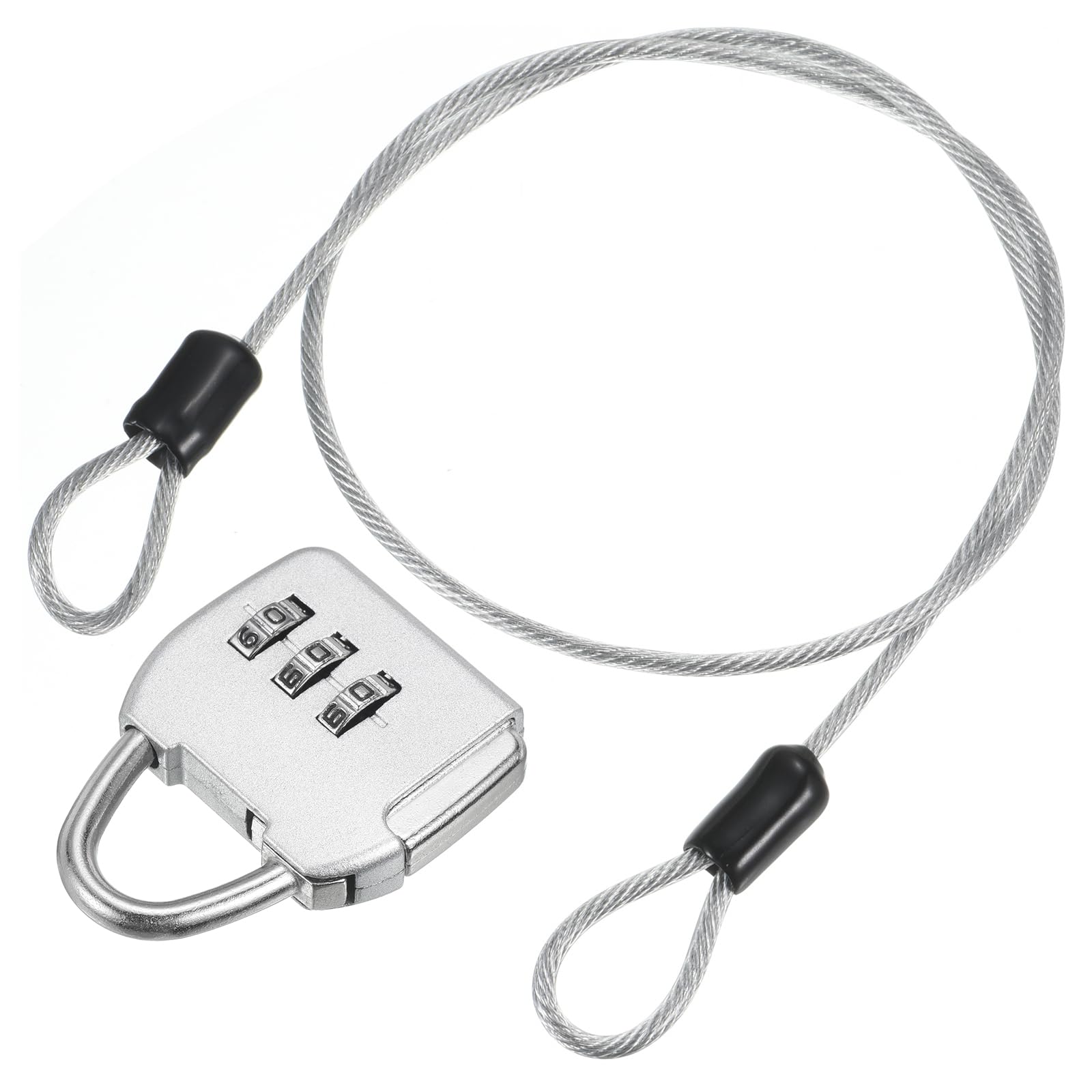 YOKIVE 1 Set 3 Digit Combination Padlock with Security Cables, Outdoor Padlock Steel Lock Chains | Great for Lockers Baggage Bikes (Silver, 1.6Ft)