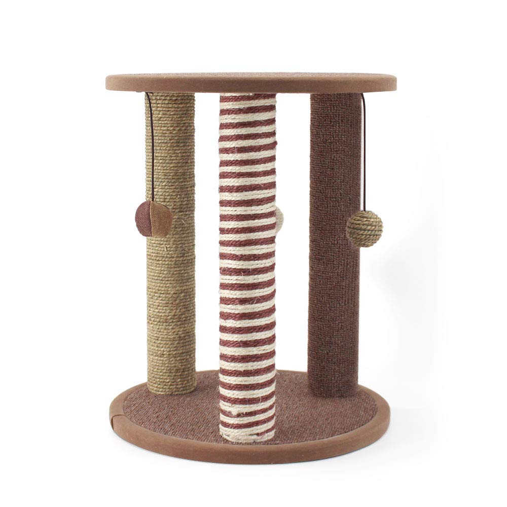 SONGWAY Cat Scratching Post Tree - Cat Tree with 3 Scratching Poles and Dangling Balls, Carpeted Base and Perch, Interactive Scratcher Toy for Indoor Cats Kittens, Brown
