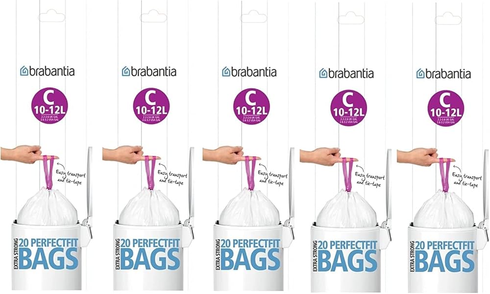 Brabantia Heavy Duty Perfect Fit Bin Liners 10-12 L 100 Bags 5 Packs