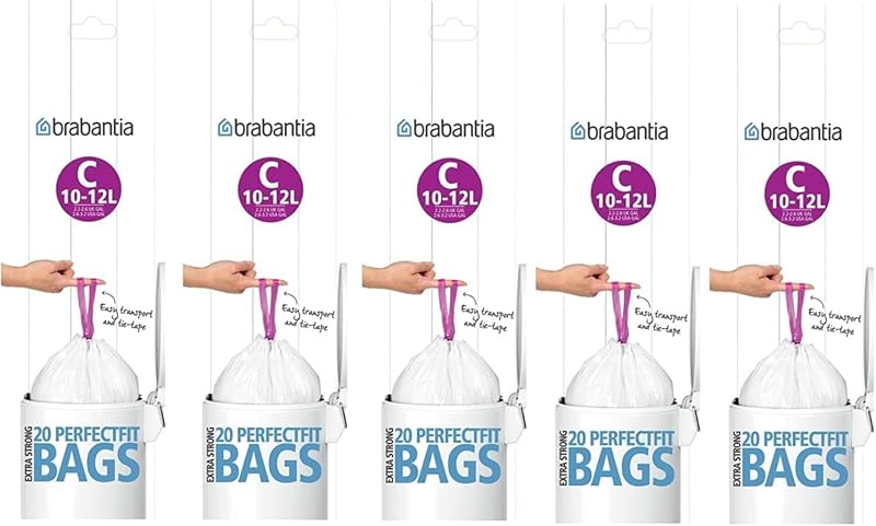 Brabantia Heavy Duty Perfect Fit Bin Liners 10-12 L 100 Bags 5 Packs