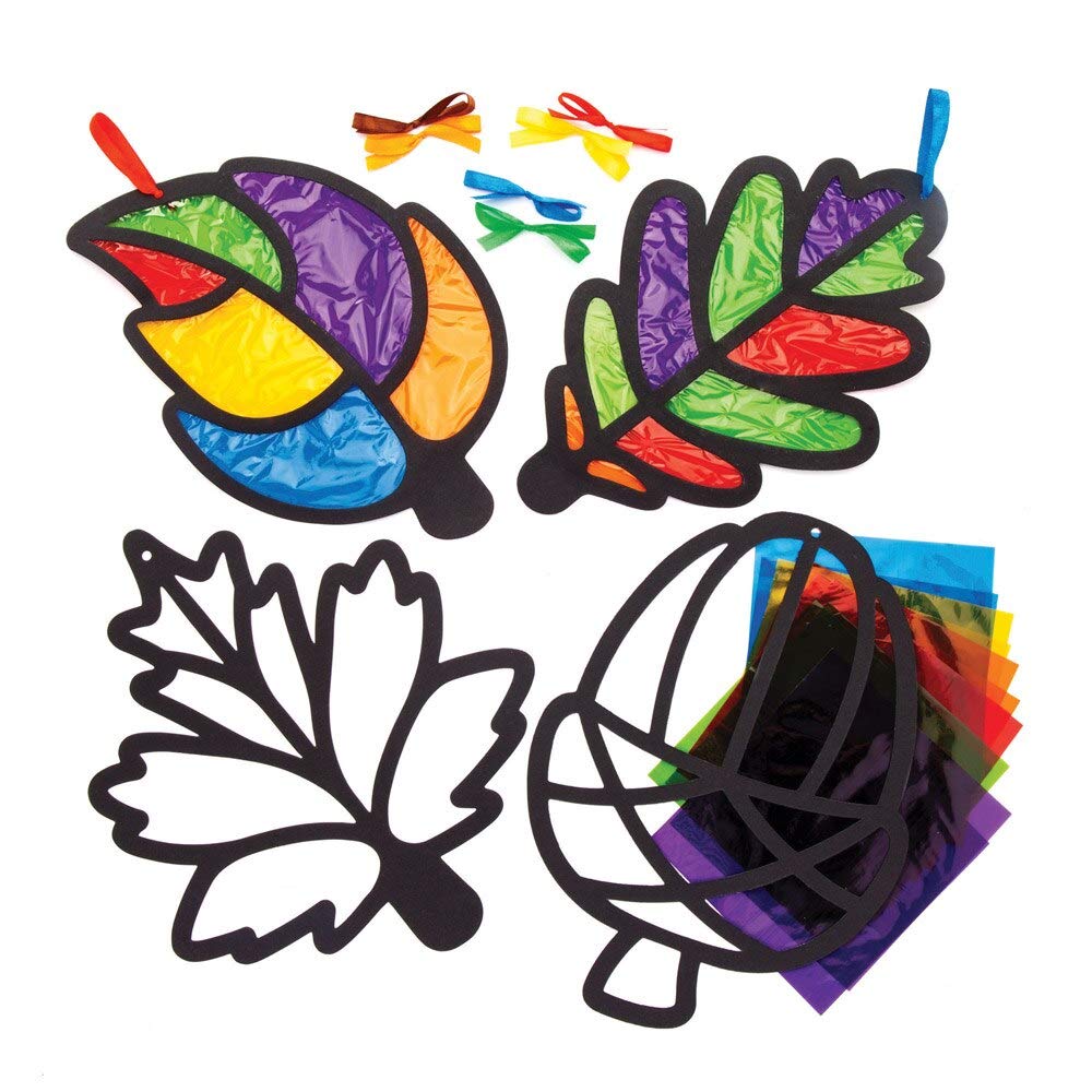 Baker Ross Leaf Stained Glass Decoration Kits, Autumn and Winter Arts and Crafts (Pack of 6)