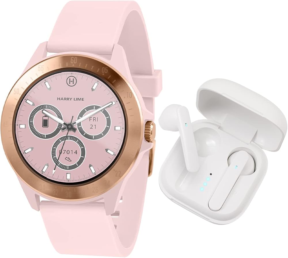 Harry Lime Pink Smart Watch w/ White True Wireless Earbuds - iOS Android