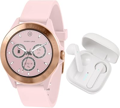 Harry Lime Pink Smart Watch w/ White True Wireless Earbuds - iOS Android