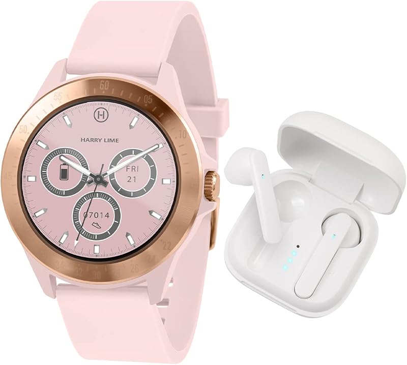 Harry Lime Pink Smart Watch w/ White True Wireless Earbuds - iOS Android