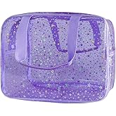 TotePrint 12”X5“X8” Portable 8L Purple Clear Makeup Bag Twinkle Star Toiletry Bag Waterproof Cosmetic Bag With Zipper & Handle for Concert Sports Events Travel Commuting Beach Essential
