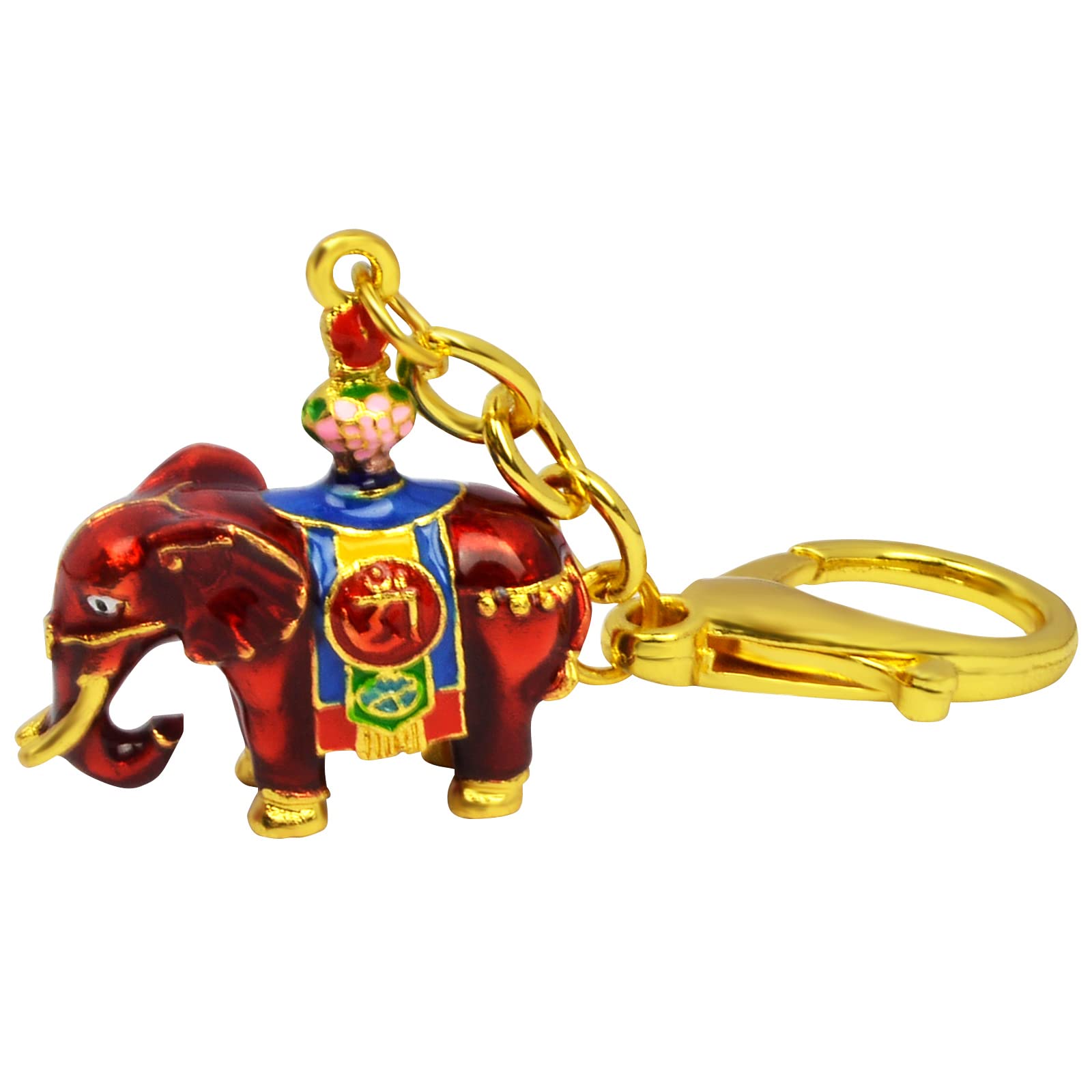 Juanxian Lucky Feng Shui Red Prosperity Elephant With Treasure Vase Keychain