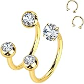 ALACLO 2Pcs 20g Horseshoe Nose Rings Studs, Threaded Lip Septum Rings 316L Stainless Steel Labret Eyebrow Daith Helix Tragus Cartilage Earrings Piercing Jewelry