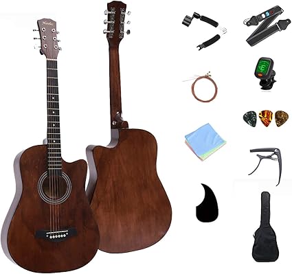 Amazon アコースティックギター セット 初心者 人気 練習 弦楽器 38インチ クラシックギター 初級 入門レベル おしゃれ 小学生 大人兼用 アコギ セット チューナー カポタスト ギターピック 予備弦 ストラップ クロス 3in1弦交換器 ピックガード ソフトケース付き