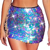 Zoestar Mermaid Sequin Skirt Sparkly Blue Belly Dance Skirts Rave Costume Outfits for Women