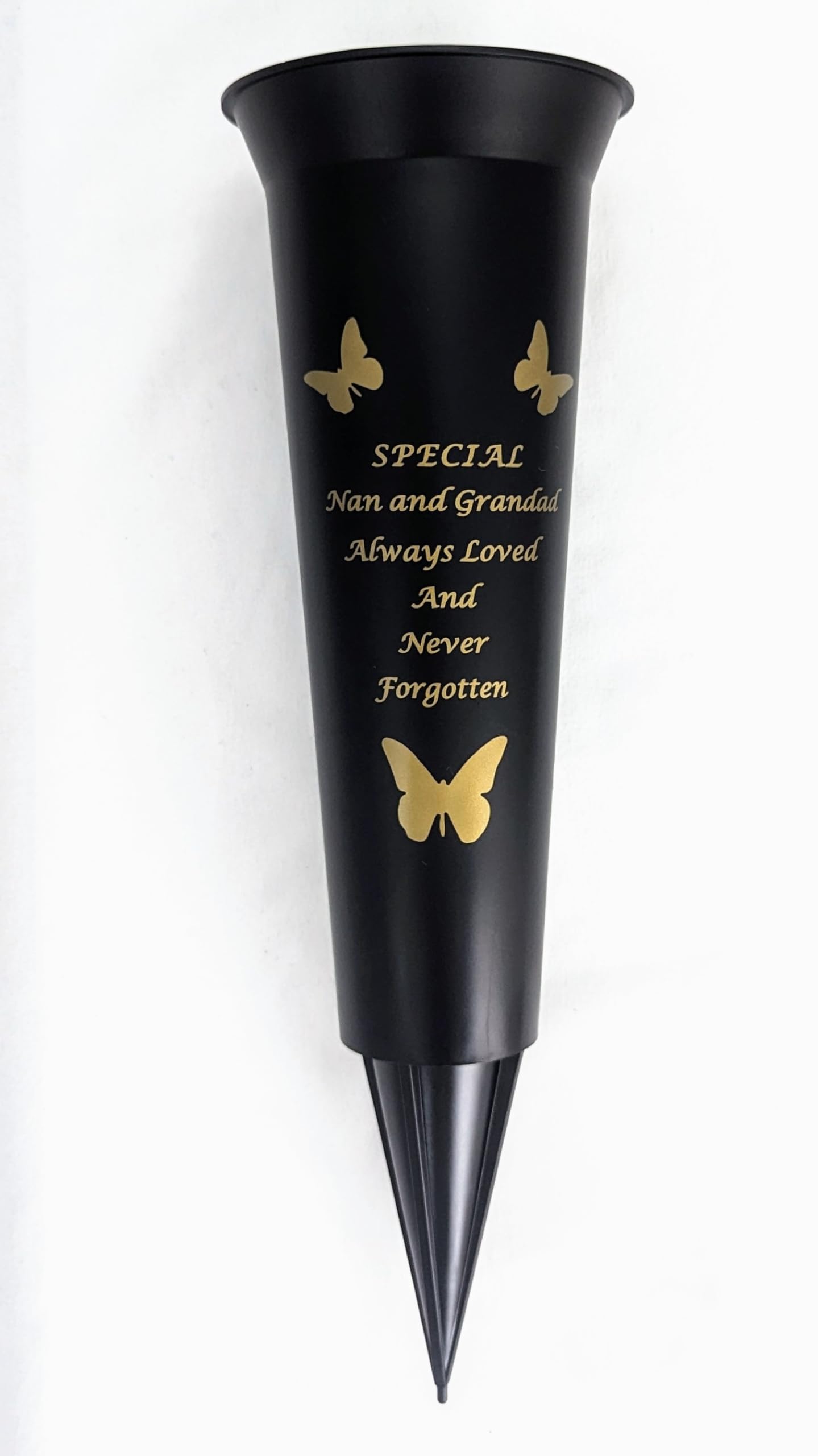 David Fischhoff In Loving Memory Verse Graveside Memorial Grave Spiked Flower Vase (Nan & Grandad, Black & Gold), DF13659