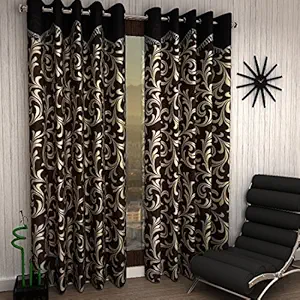 Home Sizzler 2 Piece Eyelet Polyester Window Curtain Set - 5ft, Brown