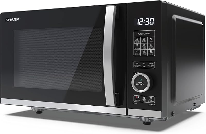Sharp YC-QG204AU B Compact 20L 800W Microwave with Grill 1050W Flatbed