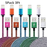 Fwclo 5Pack 3FT Lightning to USB Cable, Premium Nylon Braided Charging Cable Cord Compatible with iPhone 7/7 Plus/6/6s/6 plus/6s plus, iPhone 5/5s/5c,iPad, iPod & More (5 color)