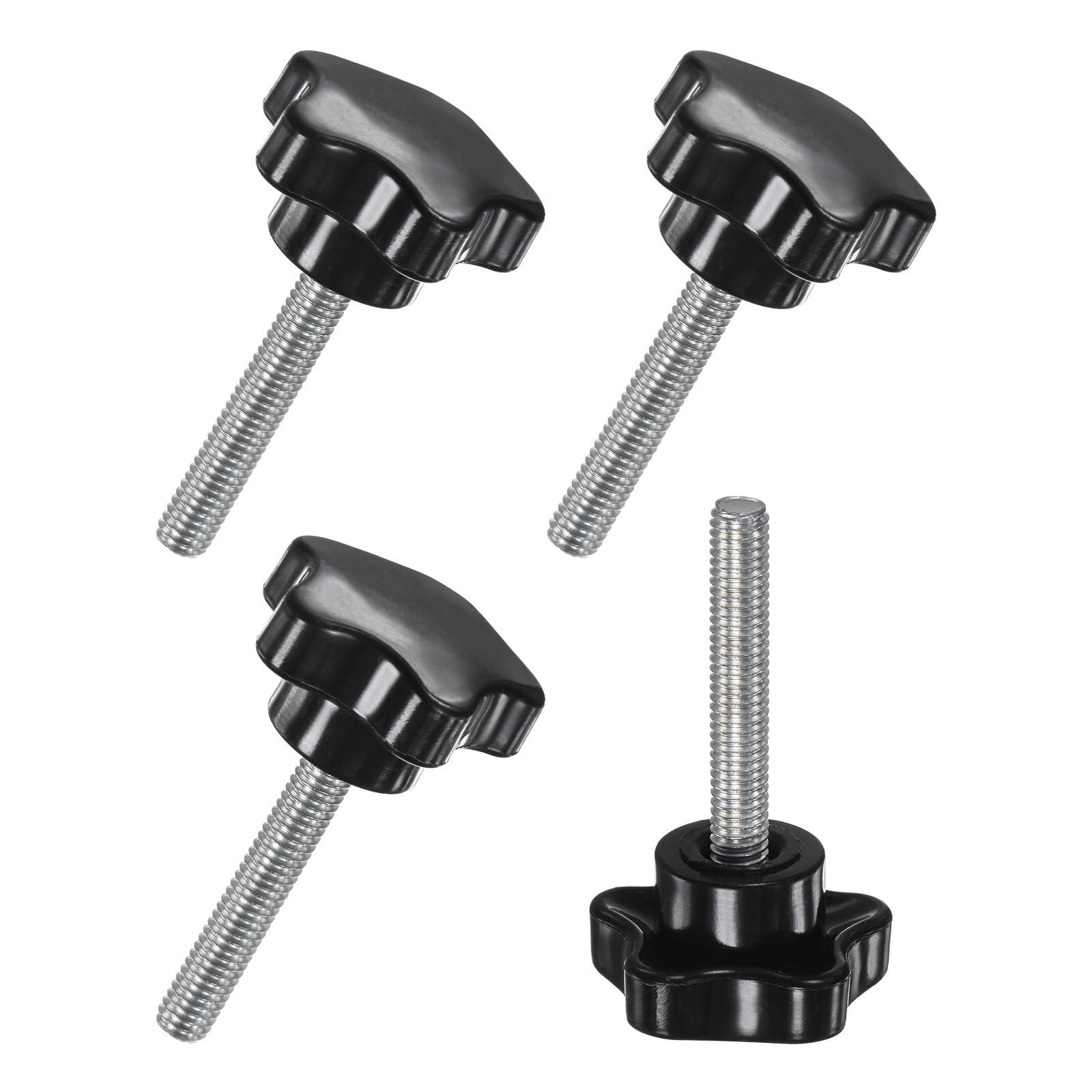 M METERXITY 4-Pack Star Clamping Knobs, M6x35mm Male Thread Hand Tightening Screw for Machinery/Electronic/Furniture/Umbrella Base, Machine Handle Replacement [31mm, Black]