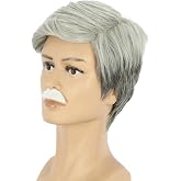 yuehong Adult Short White Gray Grandpa Wig Old Man Wig | Heat Resistant Synthetic Fibers Soft Durable Breathable Costume Hair