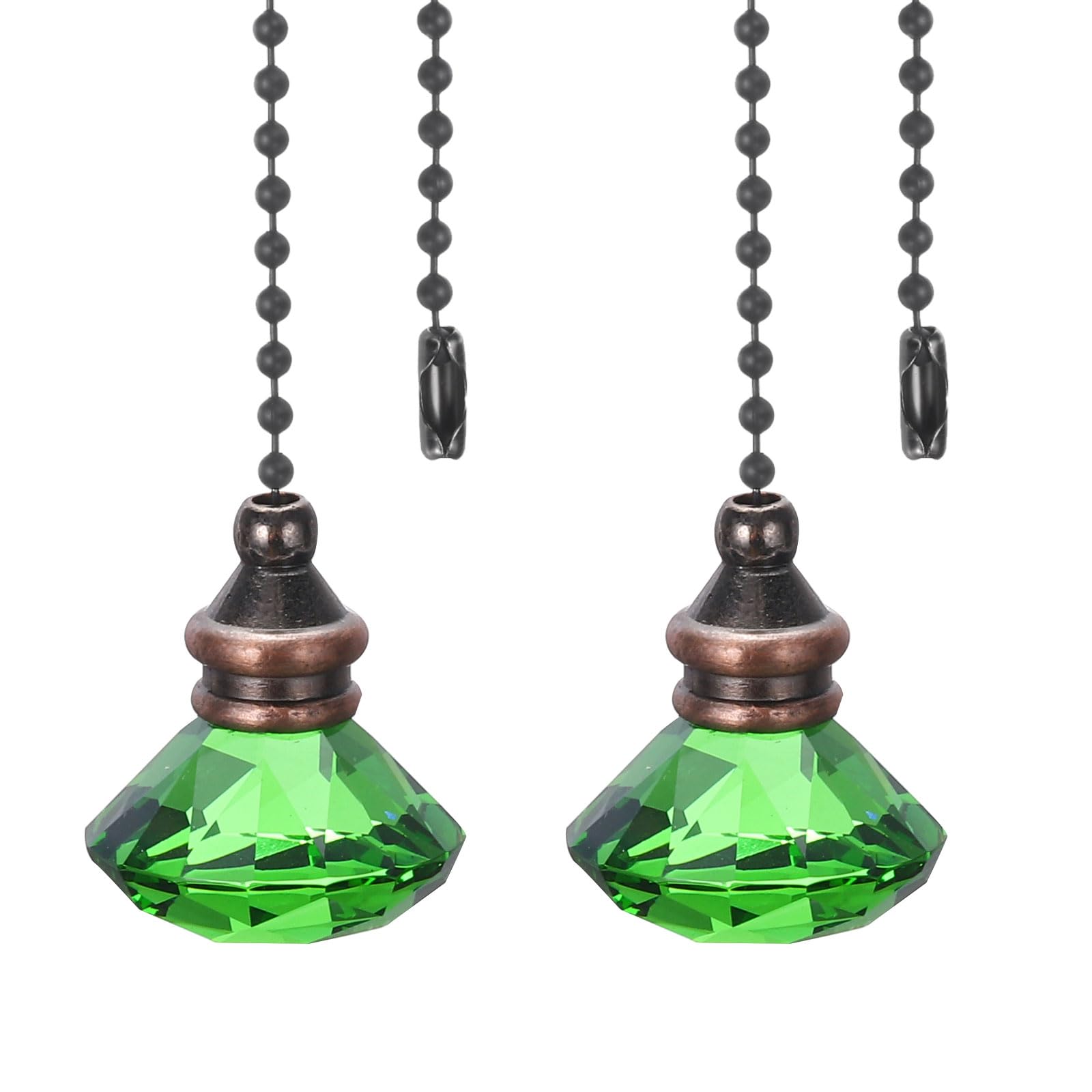 PATIKIL Ceiling Fan Pull Chain, 2 Pack 12" Decorative Diamond Pendant Chain Extender Charm Extension Pull String for Ceiling Fans Light Lamp, Green