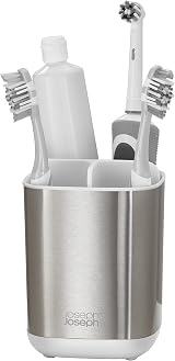 Joseph Joseph Easy-Store Compact Toothbrush Holder Caddy White Steel