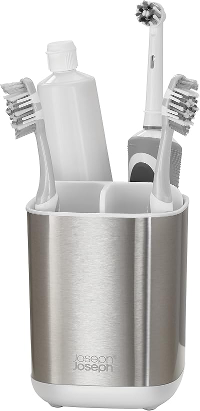 Joseph Joseph Easy-Store Compact Toothbrush Holder Caddy White Steel
