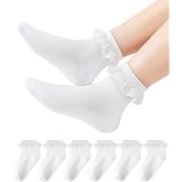 HONGTEYA 6 Pairs Girls Socks Ruffle Cotton School Uniform Kids Ankle Crew