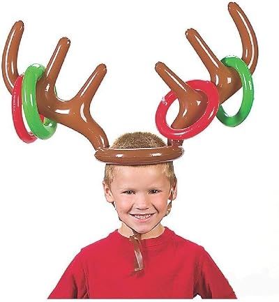 VEYLIN Inflatable Reindeer Antler Hat with Rings Party Toss Game for Kids Adults