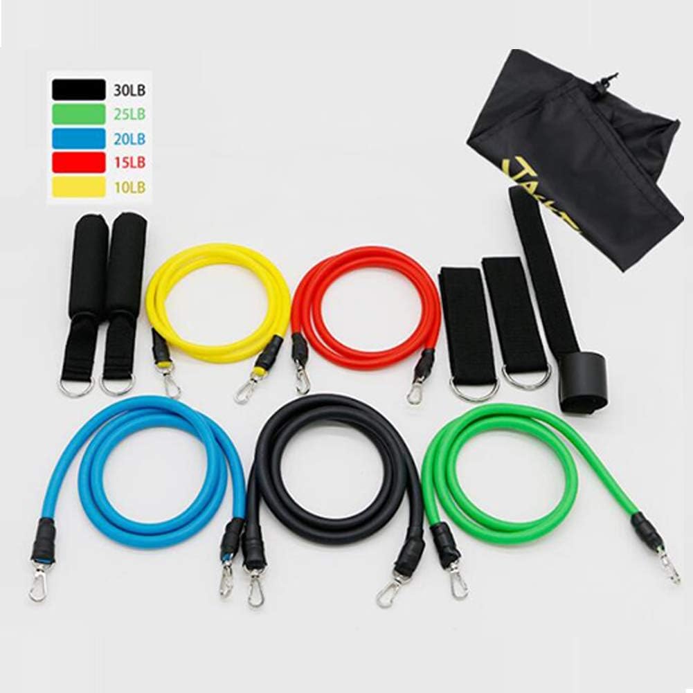 MMRLY Resistance Bands 11 Set of 5 color Stackable Exercise Bands with Handles Door Anchor Attachment Legs Ankle Straps Legs Butt Home Training Stretching Strength