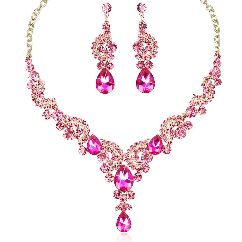 Elegant Crystal Bridal Necklace Earrings Set Rhinestone Wedding Party Costume Jewelry Sets for Brides Bridesmaid Women