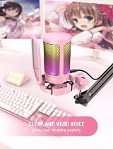 FIFINE USB Gaming Microphone A6V Pink with RGB Tap-to-Mute Pop Filter view 6