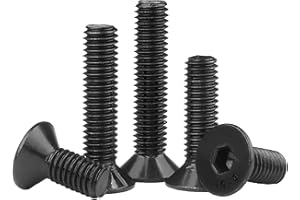 HanTof 100PCS M5 x 8/12/16/20/30mm Flat Head Hex Socket Cap Screws Bolts, CSK Allen Head Machine Screws Set With Hex Key, Grade 10.9 Alloy Steel Black Oxide Finish, Fully Threaded Pitch: 0.8mm