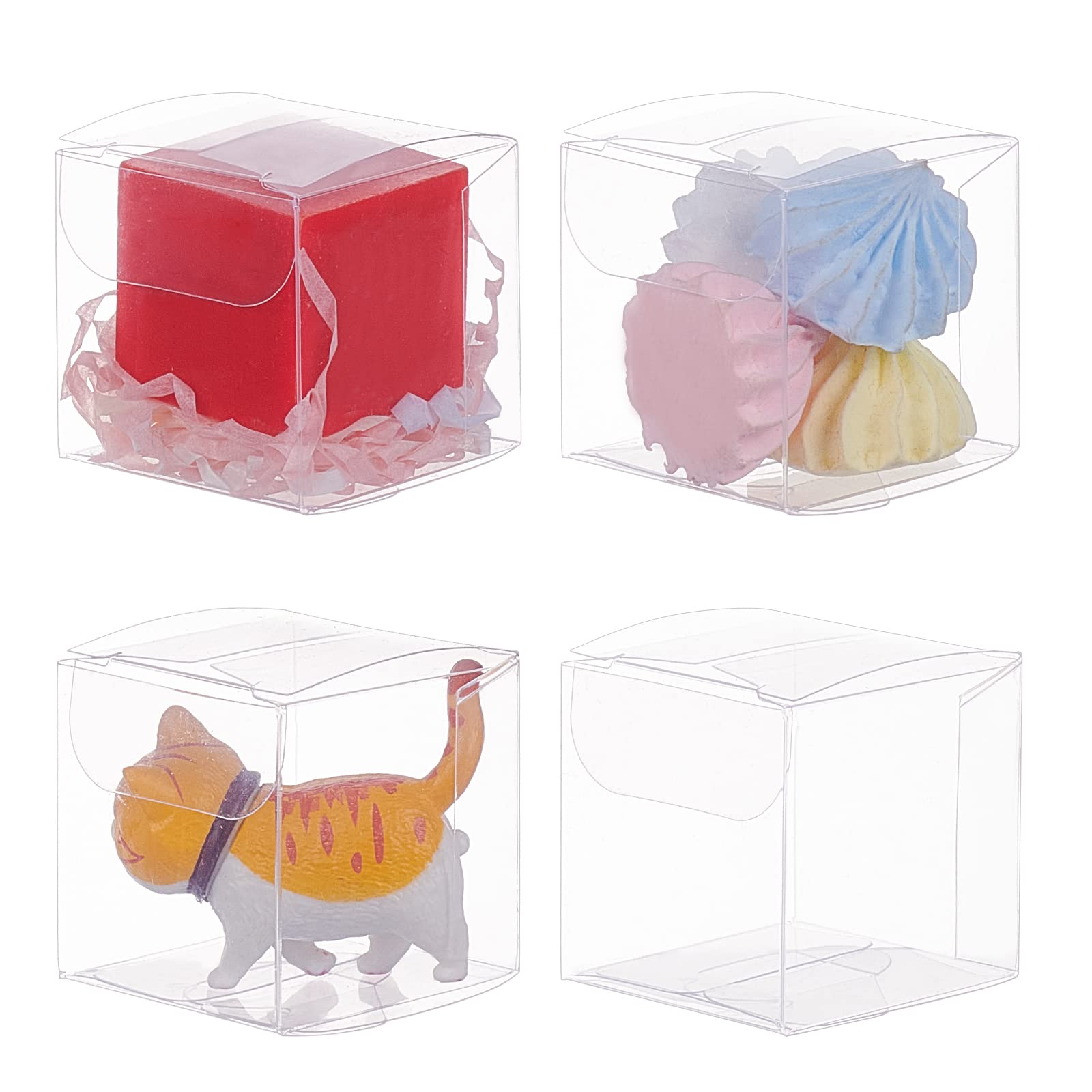 BENECREAT 60PCS 4x4x4cm Clear Cube Wedding Favour Boxes PVC Transparent Cube Gift Boxes for Candy Chocolate Birthday Party
