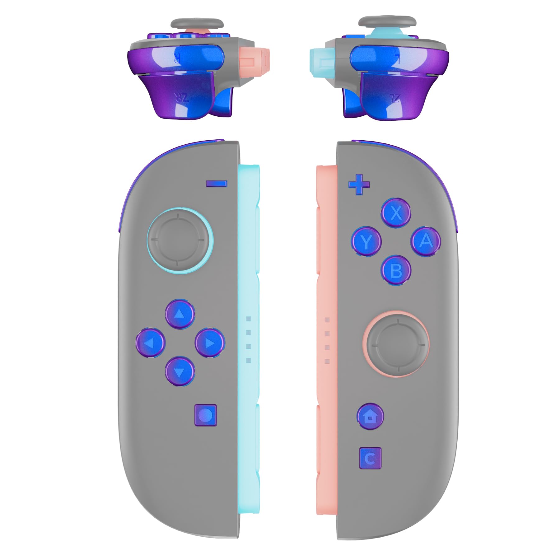 eXtremeRate DIY Replacement Full Set Buttons for Joycon 2, Custom ABXY Direction Keys Dpad + - C Home Capture Release L R ZR ZL Trigger Buttons for Nintendo Switch 2 Controller - Chameleon Purple Blue