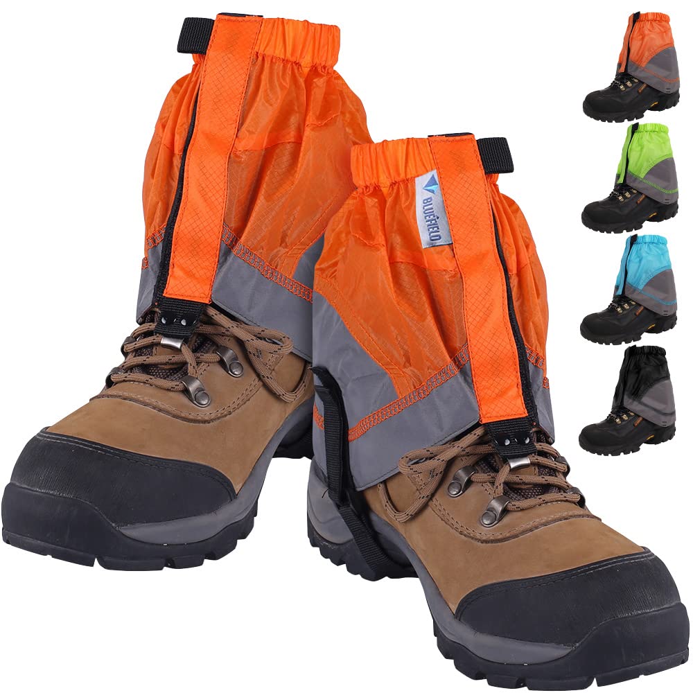 Tyuodna Waterproof Low Ankle Gaiters for Hiking, Breathable Snow Boot Gaiters with Storage Bag for Walking, Prevent Sand Protective Low Gaiters Ankle Walking Gaiters for Men & Women (Orange)