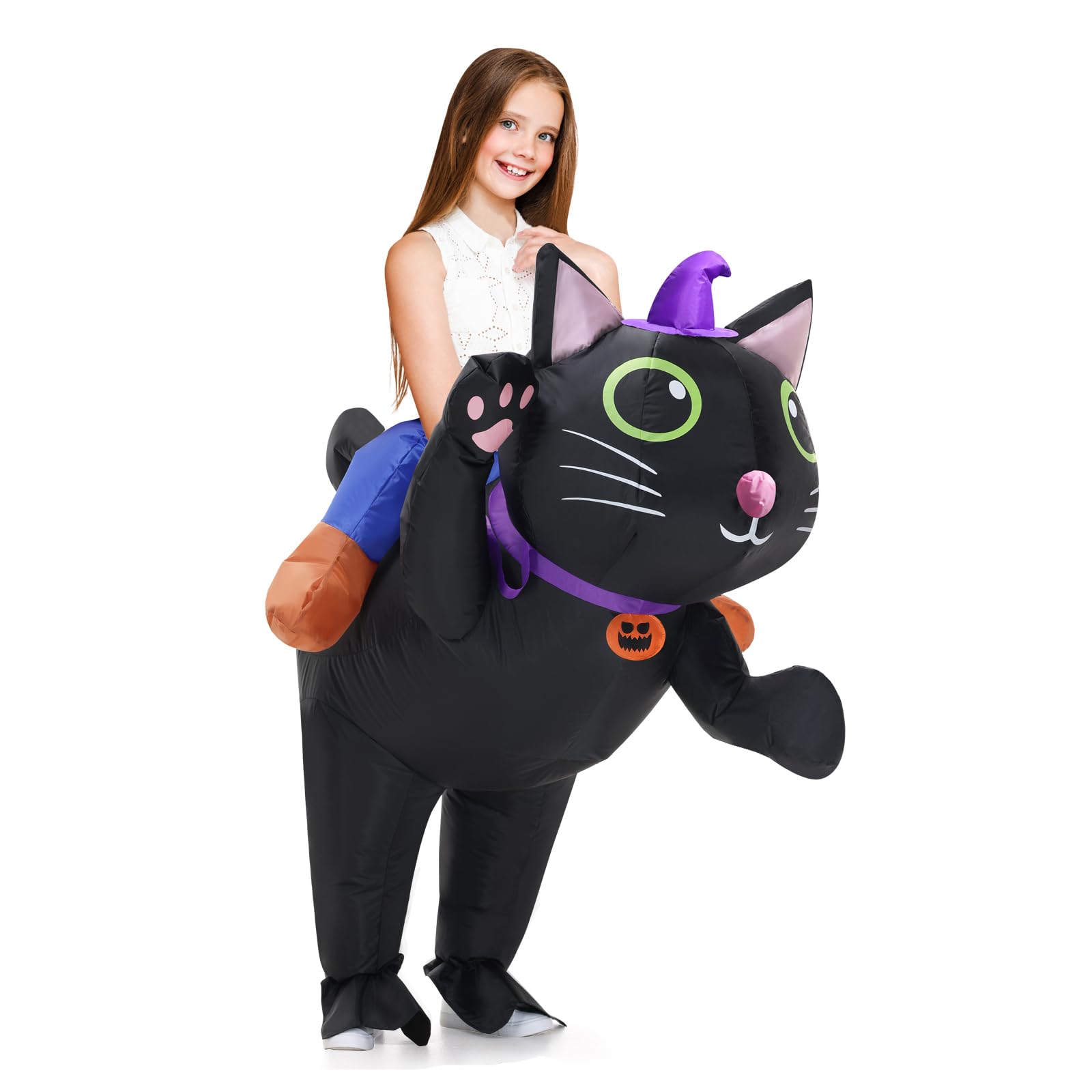 Poptrend Inflatable Cat Costume for Adult Kids, Halloween Costumes Men Women Ride on Blow up Costumes Funny Fancy Dress Party Costumes (Kids)