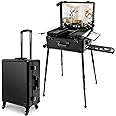 FAHKNS 24'' Aluminum Trolley Makeup Train Case with LED Light Professional Cosmetic Make up Cosmetic Organizer Studio