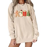 IZYJOY Women Christmas Sweatshirt Gingerbread Cookies Graphic Oversized Sweaters Xmas Tree Crewneck Holiday Winter Gifts Top