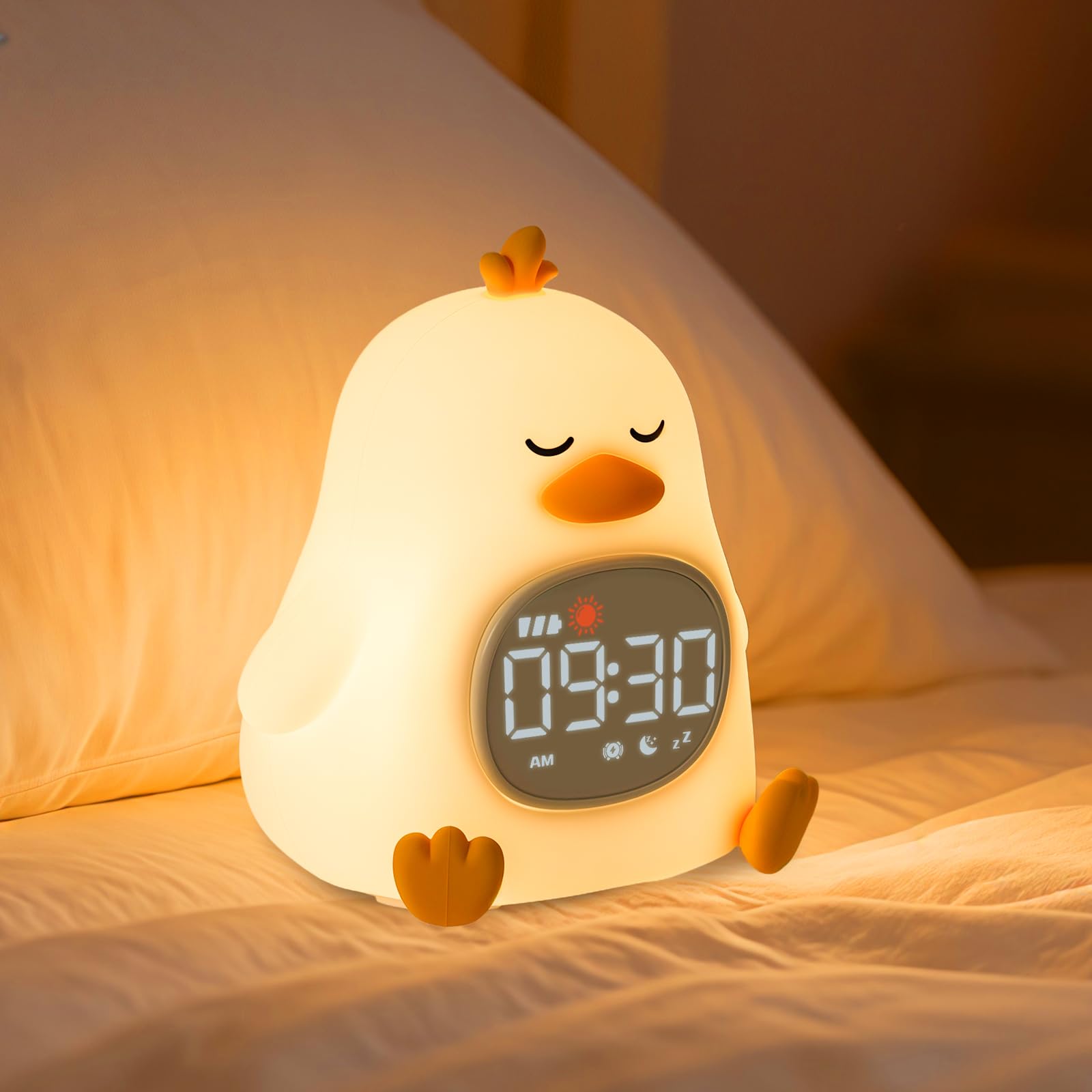 Alarm Clock with Night Light for Kids, Sleep Training Clock with Sound Machine, Rechargeable Silicone OK to Wake Clock，Cute Animal Tabletop Lamp, Perfect Sleep Companion for Boys Girls, Sleepy Duck — image 1
